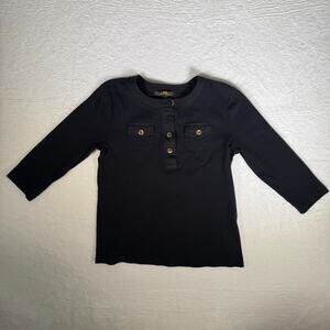 Lauren Ralph Lauren Shirt Womens Top Size PM 3/4 Roll Tab Sleeve Blue 100%Cotton